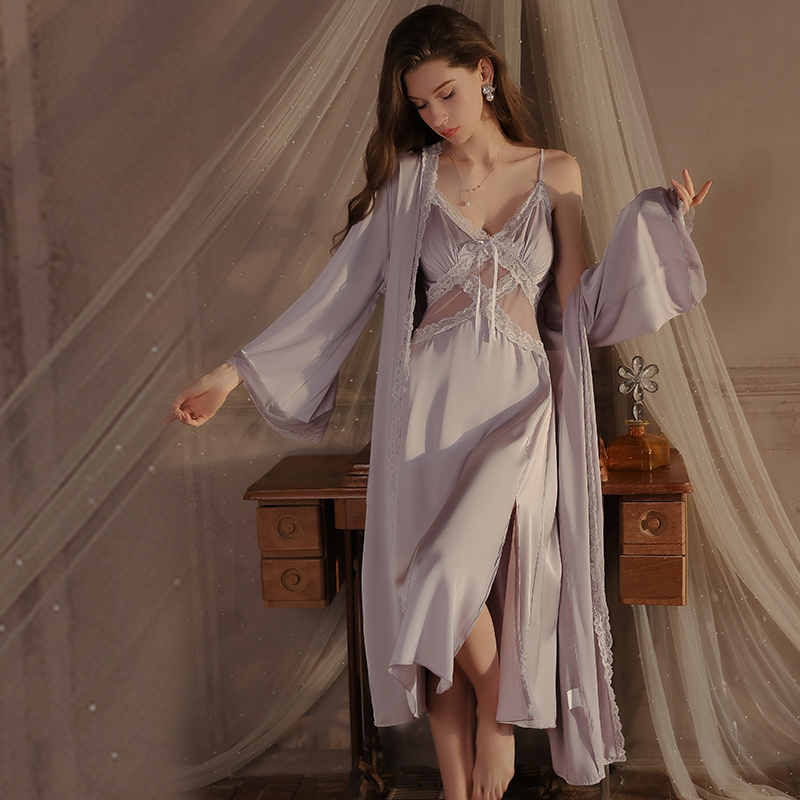 قميص نوم نسائي فرنسي رومانسي ب - مراجعة Robe Silk Women وسعره